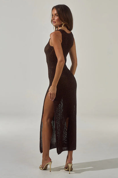 Ariya Sleeveless Knit Maxi dress- Chocolate Metallic